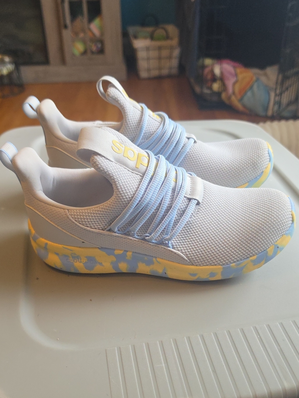 adidas Kids Light Blue and Yellow Lite Racer